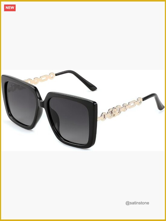 Oversized Square Sunglasses Pearl Inlay Cat Eye Frame UV400 Polarized main image 7